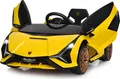 Produktbild: COSTWAY Lamborghini 12V Kinderauto mit 2,4G-Fernbedienung, Elektroauto 3-5km/h mit MP3, Radio, Musik und LED-Scheinwerfer, Kinderfahrzeug für Kinder von 3-8 Jahren Gelb