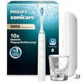 Produktbild: Philips Sonicare DiamondClean 9000 elektrische Zahnbürste, Schallzahnbürste mit App, Drucksensor, 4 Putzmodi, 3 Intensitätsstufen, Ladeglas und USB-Reiseetui, Weiß, Modell HX9911/27