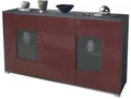 Produktbild: Vladon Sideboard Grömitz V1 (Kommode mit 2 Türen, 4 Schubladen und 2 flexible Glaseinlegeböden), Anthrazit matt/Bordeaux Hochglanz (138,5 x 75,5 x 35)