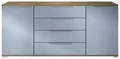 Produktbild: Vladon Sideboard Linio V2 (Moderne Kommode, mit 2 Türen & 4 Schubladen), Eiche Evoke/Denim matt, 166,5 x 75,5 x 35 cm (BxHxT)