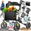 Produktbild: KESSER Leichtgewicht Rollator faltbar mit Sitz, Griff, Tasche, schmal für Senioren Wohnung, Klappbar, Höhenverstellbar, Reflektoren All Gelände Reifen Indoor-& Outdoor, Gehhilfe, Laufhilfe