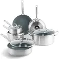 Produktbild: Greenpan GreenPan Treviso 10-teiliges Set - Induktion - alle Wärmequellen - inkl. Deckel - Edelstahl - PFAS-frei - Silber