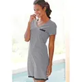 Produktbild: Nachthemd H.I.S, Damen, Gr. 36/38, N-Gr, schwarz (schwarz, gestreift), Single Jersey, Obermaterial: 100% Baumwolle, unifarben mit Farbeinsatz, Basic, figurumspielend kurz, V-Ausschnitt, Kleider Nachthemd, mit Spitzendetails