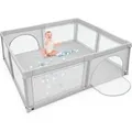 Produktbild: COSTWAY Baby Laufstall mit 50 Spielbaellen, Laufgitter mit atmungsaktivem Netz & Reissverschluss, Krabbelgitter mit 2 Türen, 206 x 185,5 x 68cm,