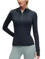 Produktbild: CRZ YOGA Damen Butterluxe Voll Reißverschluss Running Jacke Zip Tasche Sport Gym Hoodie Mesh Hoody Sweatjacke mit Daumenloch Echte Marine 44
