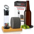 Produktbild: wortek Flaschenöffner mit Auffangbehälter + Filz Untersetzer Gläser Set mit Halterung Glasuntersetzer Küchen Gadgets Glas Untersetzer-Set Bieröffner Bierflaschenöffner Männer Geschenk Weihnachten