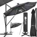 Produktbild: tillvex® Premium Alu Sonnenschirm 330 cm Anthrazit + Abdeckung & Windsicherung | Ampelschirm 6-Fach Verstellbar mit Kurbel | Gartenschirm 360° Drehbar Neigbar Kippbar | Kurbelschirm UV50+ Groß wasserdicht