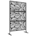 Produktbild: Outsunny Raumteiler 3-teilig 122 x 198 cm Gartensichtschutz, Trennwand 3-TLG Sichtschutz aus Stahl Freistehend Paravent mit Blättermuster Raumteiler für Garten, Terrasse, Schwarz