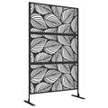 Produktbild: Balkon Sichtschutz, 122 x 198 cm Raumtrenner mit Blättermuster, Ständer Schwarz
