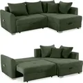 Produktbild: Ecksofa L-Form Couch Polsterecke ausziehbar Schlaffunktion Bettkasten Cord Grün / 15207 - Grün