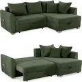 Produktbild: Ecksofa L-Form Couch Polsterecke ausziehbar Schlaffunktion Bettkasten Cord Grün / 15207