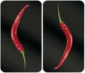 Produktbild: WENKO Herd-Abdeckplatte Universal Modell Hot Peperoni, Glas, (Set, 2 tlg), Herdabdeckung für alle Herdarten, kratzfest, mit rutschfesten Füßen