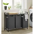 Produktbild: VASAGLE Wäschekorb 3 Fächer, mit Ablage, ausziehbar abnehmbar, 3 x 38 L, grau - Grau