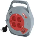 Produktbild: EMOS Mini-Kabeltrommel 10m, 4-fach Kabelbox, Kabelrolle, Leitungsroller für den Innenbereich, 4 Schuko Steckdosen, 2300W, Thermoschalter, P19510