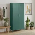 Produktbild: skølm Atria Kleiderschrank Metall – Metallschrank mit 6 Fächern & 2 Kleiderstangen – Garderobenschrank in Dunkelgrün – Metallkleiderschrank 80 cm breit – Schlafzimmerschrank – Industrial Schrank Flur