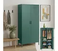 Produktbild: skølm Kleiderschrank Atria aus Metall (Dunkelgrün) Metallschrank mit 6 Fächern & 2 Kleiderstangen, 170x45x80 cm (HxTxB)