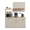 Produktbild: Vicco Singleküche Egbert, Greige, 160 cm mit ausziehbarem Tisch, mit integriertem Tellertrockner und seitlichen Regalablagen