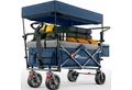 Produktbild: TRESKO Bollerwagen Faltbar mit Dach Kühlfach & Seitenrollos (Handwagen max. belastbar bis 150kg Transportwagen, mit Vollgummireifen & Feststellbremsen), Vorne & Hinten) und 3-Punkt-Gurt