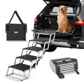 Produktbild: VEVOR Hundetreppe für Autos, breite 5-stufige Hundeautotreppe, zusammenklappbare Hundeautorampe mit rutschfester Oberfläche, tragbare Haustiertreppe aus leichtem Aluminium für Auto, SUV und LKW, trägt bis zu 68 kg