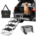 Produktbild: VEVOR Hundetreppe für Autos, breite 5-stufige Hundeautotreppe, zusammenklappbare Hundeautorampe mit rutschfester Oberfläche, tragbare Haustiertre...