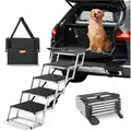 Produktbild: Vevor Hundetreppe Für Autos, Breite 5-stufige Hundeautotreppe, Zusammenklappbare Hundeautorampe Mit Rutschfester Oberfläche, Tragbare Haustiertreppe Aus Leichtem Aluminium Für Auto, Suv Und Lkw