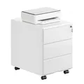 Produktbild: WOLTU Rollcontainer Metall, Mobiler Aktenschrank Büroschrank mit 3 Schubladen Bürocontainer, abschließbares und verstellbares Hängeregister, vormontiert, Büro, Home Office Weiß SK024ws