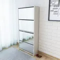 Produktbild: Schuhschrank mit 4 Fächern Spiegel Weiß 63×17×134 cm