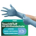 Produktbild: Ansell TouchNTuff 92-665 Nitril Einweghandschuhe Puderfrei, Professionelle Schutzhandschuhe für Chemie und Mechanik, Lebensmittel Einmalhandschuhe, Latexfrei, Blau, Größe S (100 Handschuhe)