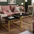 Produktbild: YOSHI GLASS 2 in1 Couchtisch mit Glasplatte Gold matt / Schwarz, 39 cm / 45 cm