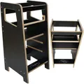 Produktbild: Skyline Steh und Lernturm Baby ab 1 Jahr Montessori Learning Tower Höhenverstellbar Tritthocker Kinder Indoor Möbel Kinderzimmer Trittschemel Kitchen Helper Hochstuhl Faltbarer Schwarz