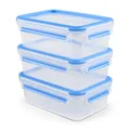 Produktbild: EMSA Clip & Close Frischhaltedosen-Set, rechteckig, 3 x 1 L, Aufbewahrungsboxen, 100 Prozent dicht, spülmaschinen-, gefrier-, mikrowellenfest, Transparent, Blau, Made in Germany, 508558