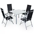 Produktbild: CASARIA® Gartenmöbel Set 4 Stühle mit Tisch 90x90cm Aluminium Sicherheitsglas Wetterfest Klappbar Modern Terrasse Balkon Möbel Sitzgruppe Garnitur Bern