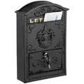 Produktbild: Relaxdays Briefkasten Vintage, verzierter Postkasten, HxBxT: 42 x 28 x 10 cm, A4 Briefschlitz, 2 Schlüssel, schwarz/gold