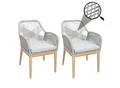 Produktbild: 2er-Set Gartenstuhl MCW-H56b, Sessel Outdoor, wetterfest Seilgeflecht Rope Holz Akazie ~ hellgrau Kissen hellgrau