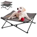 Produktbild: KingCamp Erhöhtes Hundebett Hundeliege Outdoor Haustierbett Haustierliege Atmungsaktivem Mesh & Wildledermatte & Rutschfesten Füßen für Reisen Garten Outdoor Indoor, Schwarz 77 x 77 x 30 cm