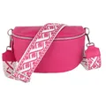 Produktbild: MIRROSI® Bauchtasche Damen, Echtleder, Made in Italy, Umhängetasche, Brusttasche, Crossbody Bag (1 Tasche & 2 Gurte) (Pink (Kette), Kleine Tasche (22x13x6cm))