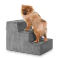Produktbild: Juskys Hundetreppe 36 cm – Treppe mit 3 Stufen & waschbarem Plüschbezug, Katzentreppe & Hunderampe für Sofa, Bett, Couch & Auto – Haustiertreppe grau