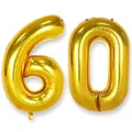 Produktbild: AULE Luftballon Zahl 60 Gold: XXL 101 cm Zahlen Folienballon Geburtstag Gold 60 Jahre 40 Zoll Helium Ballon Kinder Junge Mädchen Zahlenballon für Babyparty Jubiläum Deko