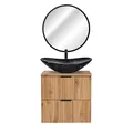Produktbild: Badmöbel Set Wotaneiche Rillenoptik Keramik Waschtisch, LED-Spiegel schwarz mit Touch, B/H/T 61,5/200/46,5 cm