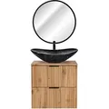 Produktbild: Lomadox - Badmöbel Set Wotaneiche Rillenoptik Keramik Waschtisch, Led-spiegel Schwarz Mit Touch, B/h/t 61,5/200/46,5 Cm
