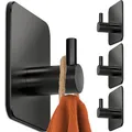 Produktbild: 4smile Handtuchhalter ohne Bohren, 4er Set - Schwarze Edelstahl Klebehaken als Handtuchhaken, wasserdichte Haken selbstklebend - Rostfreie Badezimmer Handtuchhalter, Haken für Bad und Küche