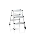 Produktbild: hjh OFFICE 830009 Trittleiter mit Rollen SOLID IV Aluminium Klapptritt mit 3 Stufen beidseitig begehbar, bis 150kg belastbar