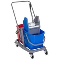 Produktbild: HOMCOM Putzwagen Reinigungswagen Wischwagen mit 2 Eimern Systemwagen mit 4 leichtgängigen Rollen Metall+PP Blau+Rot 73 × 45 × 92 cm