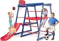 Produktbild: COSTWAY Klettergerüst Outdoor, 7in1 Spielplatz mit Rutsche, Kletter- & Strickleiter, Fußballnetz, Basketballkorb für 3-4 Kinder 150x142x146cm