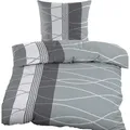 Produktbild: Biber Winter Bettwäsche 135 x 200 + 80x80 cm, 100% Baumwolle, grau weiß, Wellen/Streifen - Grau/Bunt/Weiß