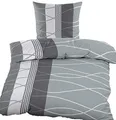 Produktbild: KH-Haushaltshandel Biber Winter Bettwäsche 135 x 200 + 80x80 cm, 100% Baumwolle, grau weiß, Wellen/Streifen (40128)