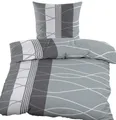 Produktbild: KH-Haushaltshandel Bettwäsche 2-tlg. Biber Winter Bettwäsche 135 x 200 + 80x80cm, Wellen, Biber, 2 teilig, grau weiß, weiche warme Winterbettwäsche, 100% Baumwolle