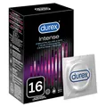 Produktbild: Durex, Intense Kondome – Gerippte und genoppte Kondome mit Stimulationsgel für eine intensive Befriedigung der Frau – 16er Pack