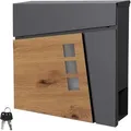 Produktbild: Ml-design Briefkasten 37x36,5x11 Cm Anthrazit/holzoptik Aus Stahl, Postkasten Mit Zeitungsfach, Abschließbar Mit 2 Schlüssel, Moderner Design Wandbriefkasten Mit Zeitungsrolle, Mailbox Für Wandmontage