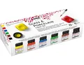 Produktbild: KREUL 16600 - Glass & Porcelain Set Classic, 6 x 20 ml in gelb, rot, blau, grün, cognac und schwarz sowie ein Pinsel, brillante, deckende Glas- und Porzellanmalfarbe auf Wasserbasis